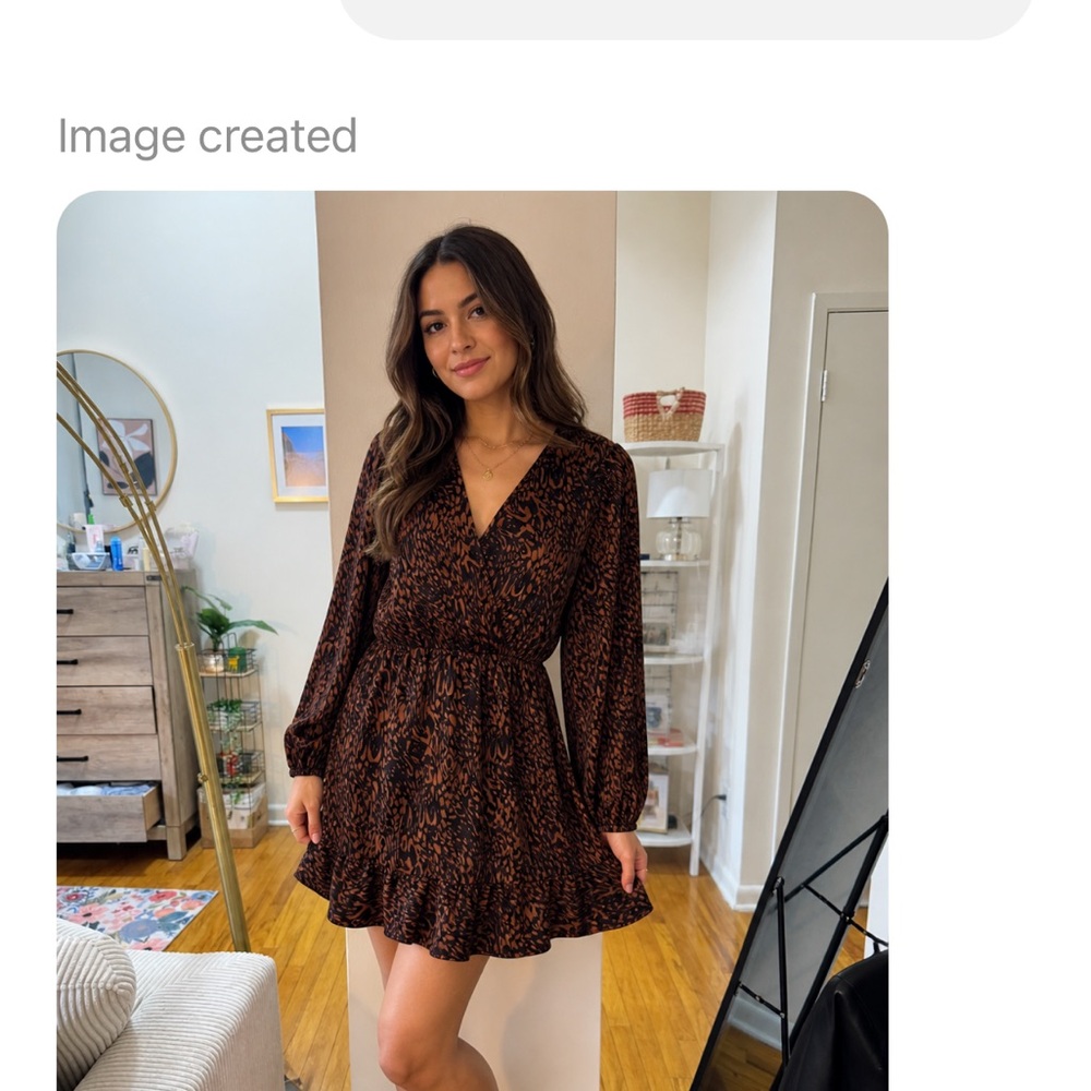 Aboud Women’s Brown Printed Long-Sleeve Wrap Mini Dress